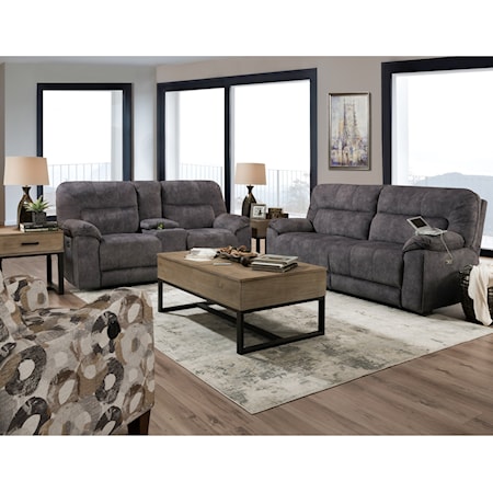 Power Reclining Console Sofa w/ Pwr Hdrsts